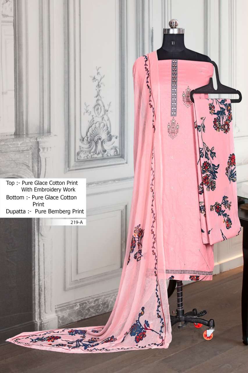 BIPSON PRINTS LAUNCHES DN NO 219 COTTON GLACE PRINT WITH EMBROIDERY WORK